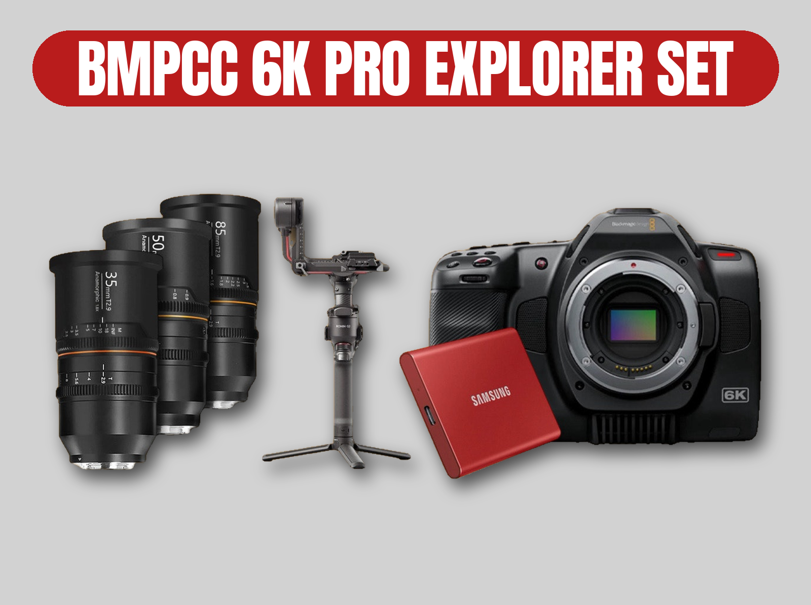 Blackmagic pocket cinema camera 6k pro | explorer production kit | anamorphic lens set