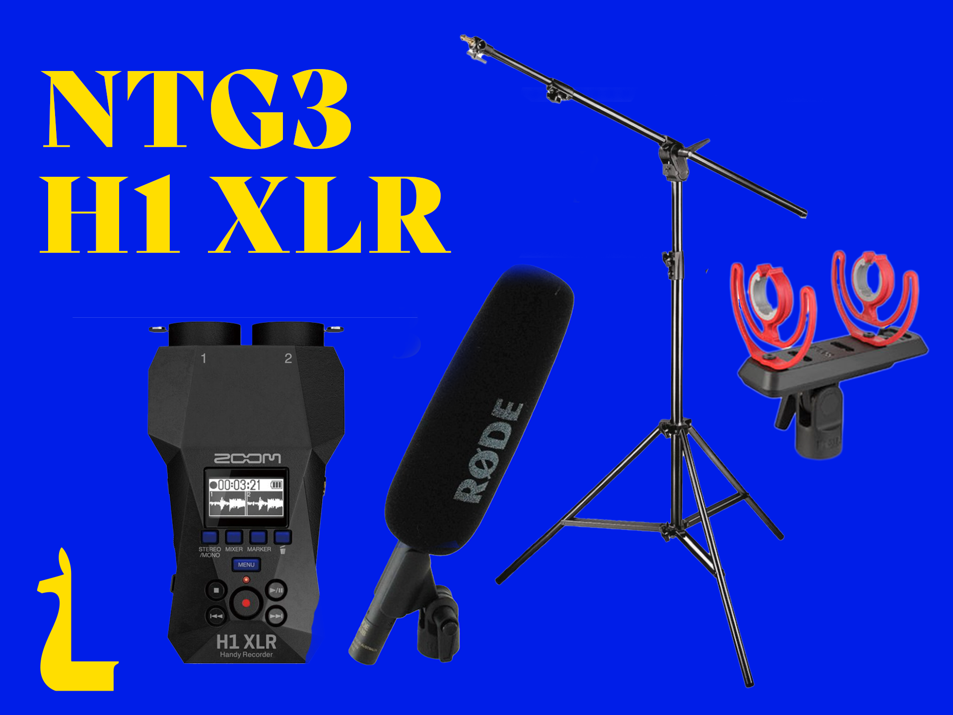 Rode ntg3, zoom h1 xlr, manfrotto boom stand, interview audio bundle