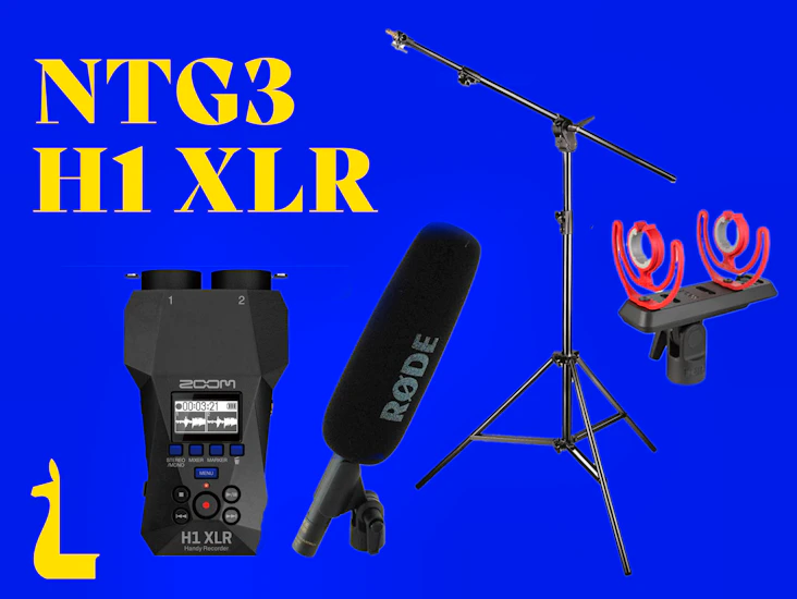 Rode ntg3, zoom h1 xlr, manfrotto boom stand, interview audio bundle