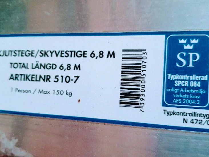 Stege utskjutbar 6,8m