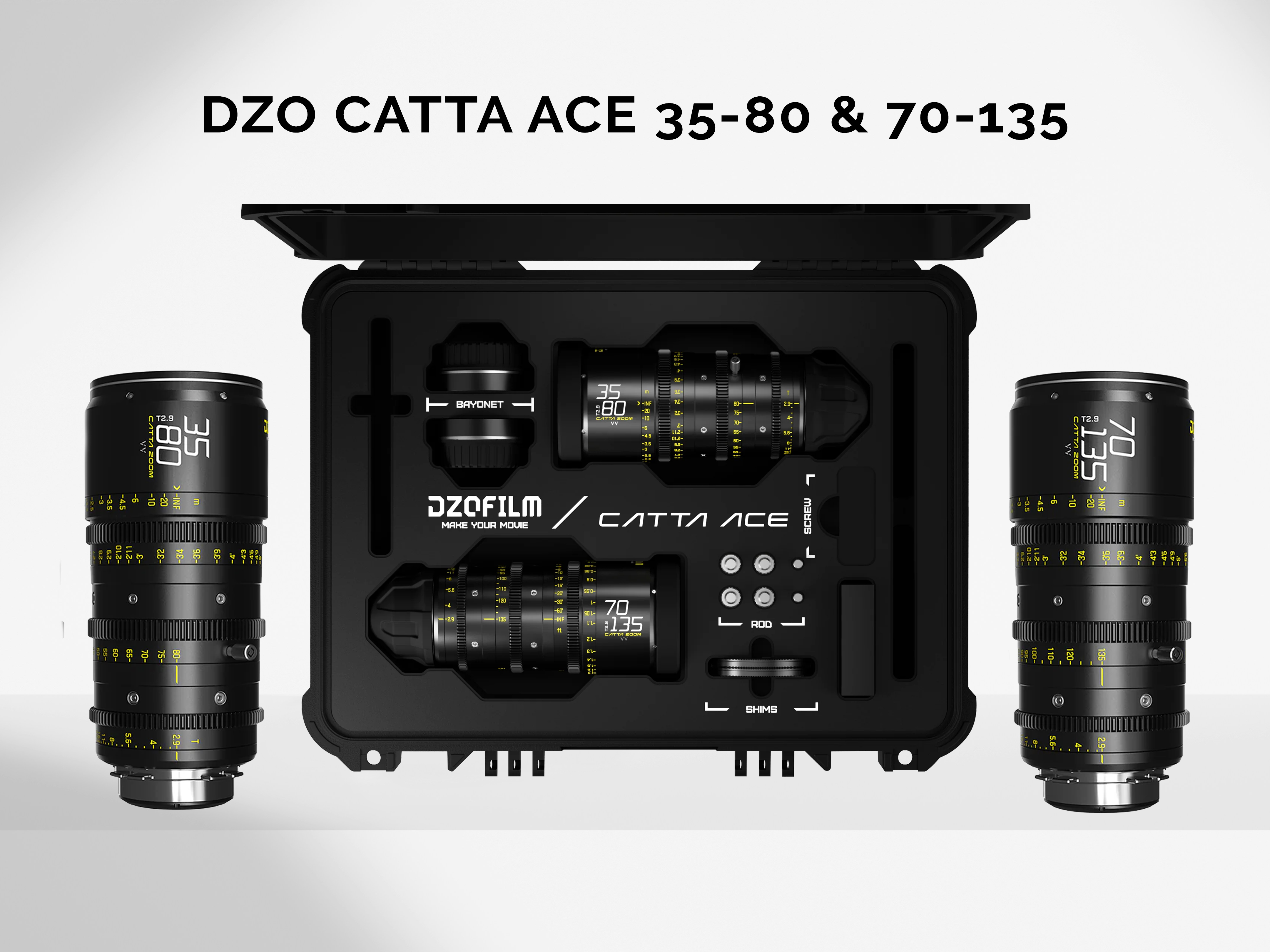 Dzo catta ace 35-80 and 70-135 full frame pl or ef mount cine lens kit