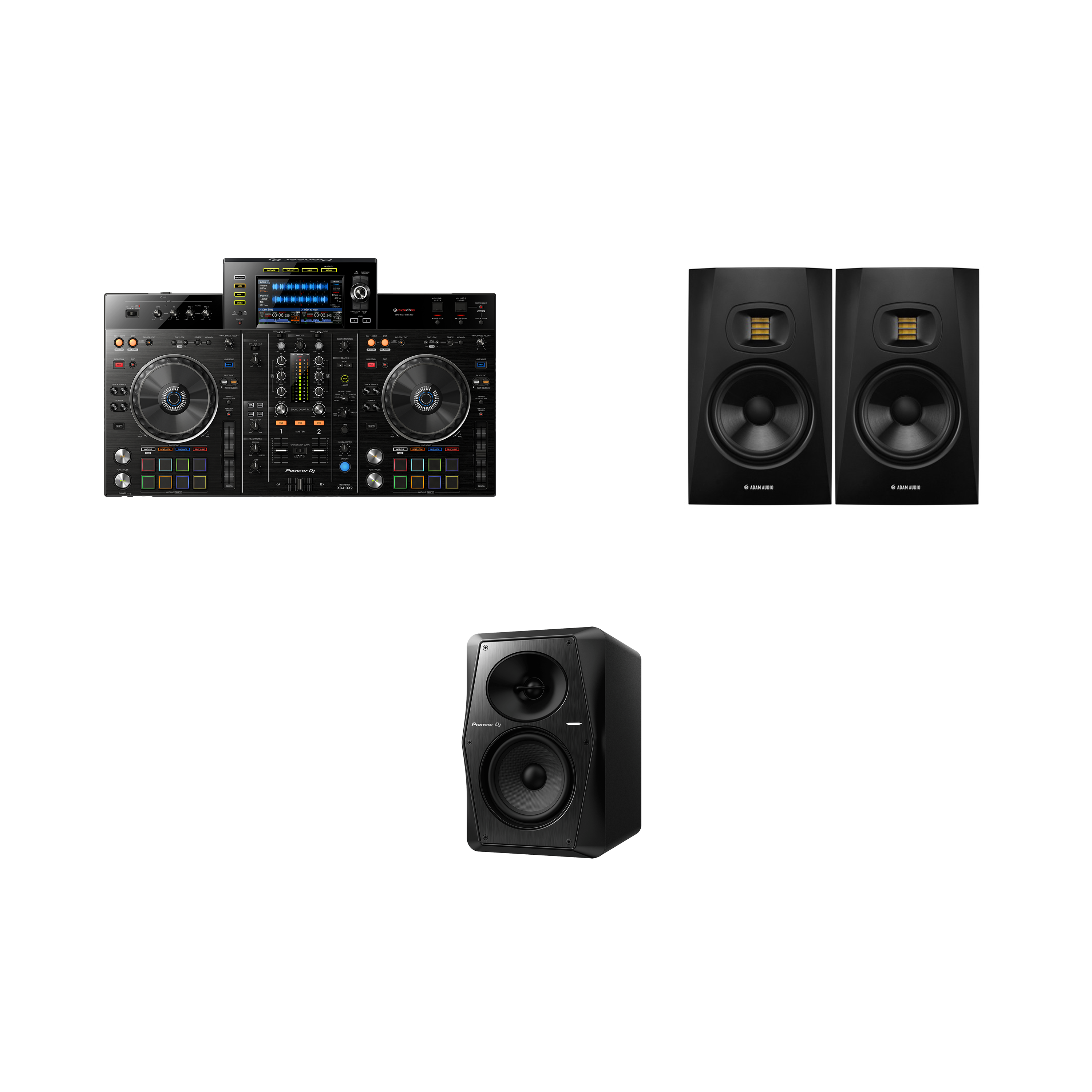Pioneer xdj rx2 + 2x adam audio t7v + pioneer vm50 [booth]