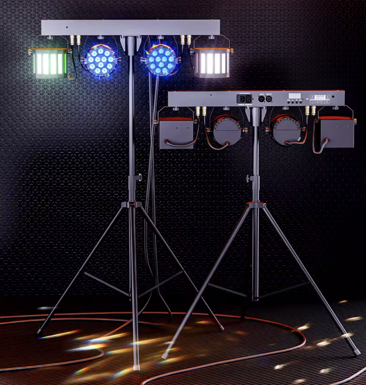 Rgbw led par lys på stativ – komplett dj & festlys-pakke (2 sett tilgjengelig)