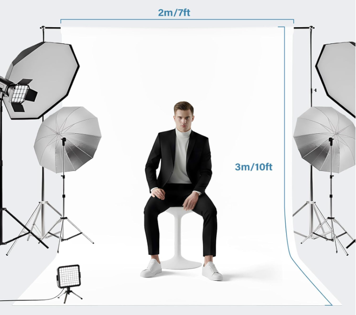 White photography backdrop & adjustable stand kit (6.5x10ft backdrop + 10x7.5ft stand)