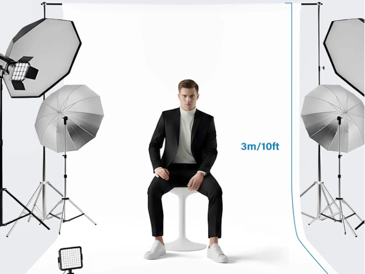 White photography backdrop & adjustable stand kit (6.5x10ft backdrop + 10x7.5ft stand)