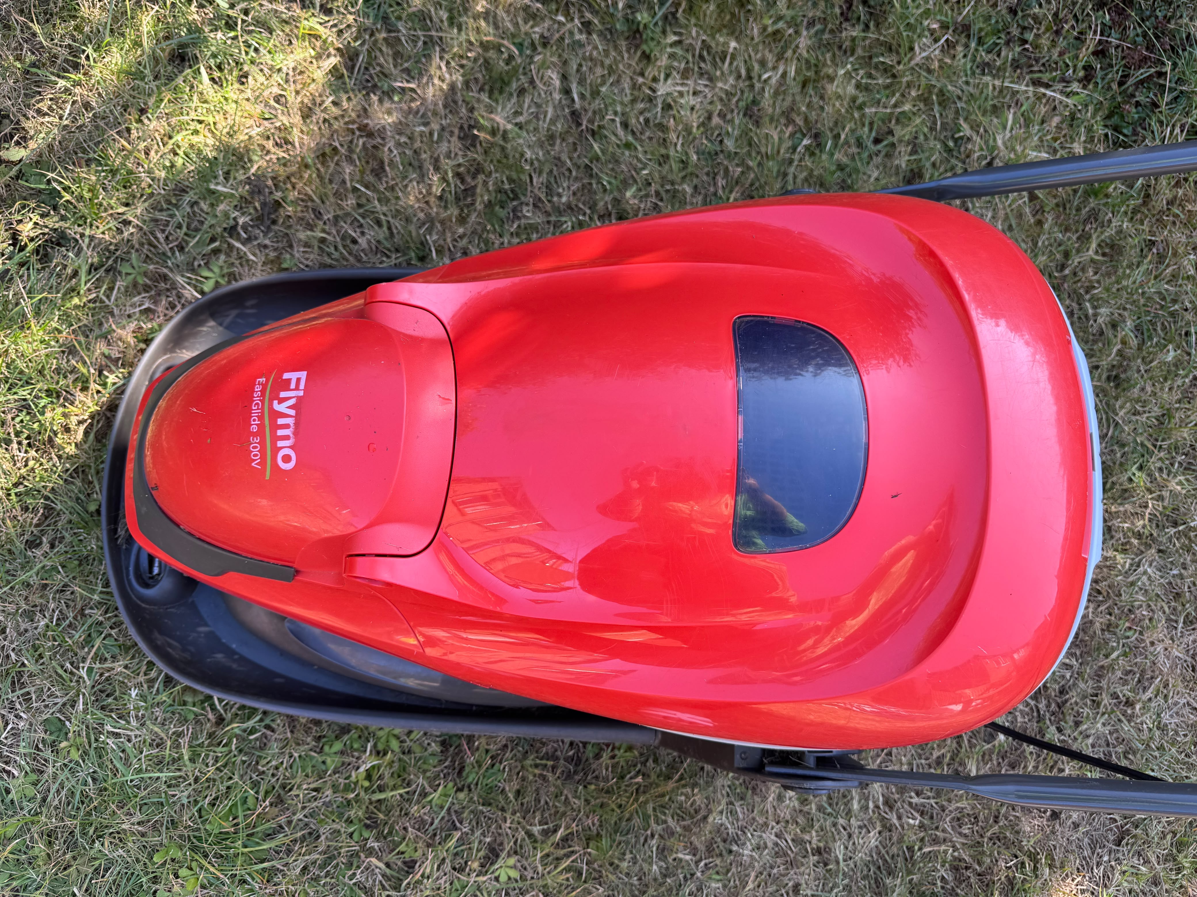 Flymo easiglide 300v electric hover lawnmower available for hire.