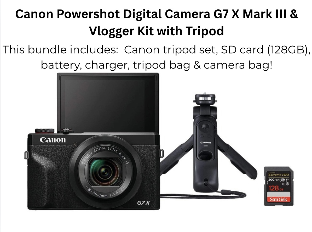 Canon g7 x mark iii vlogger kit + tripod set (128gb)