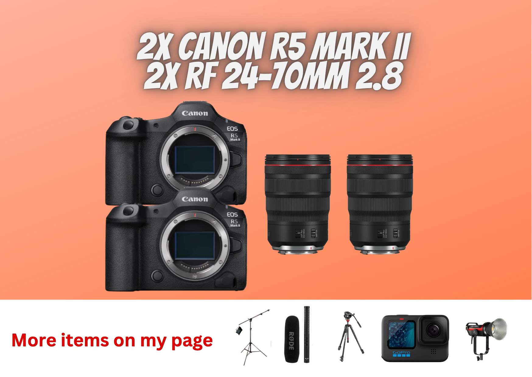 2x canon r5 ii + 2x rf 24-70mm lens 2 tb cf card
