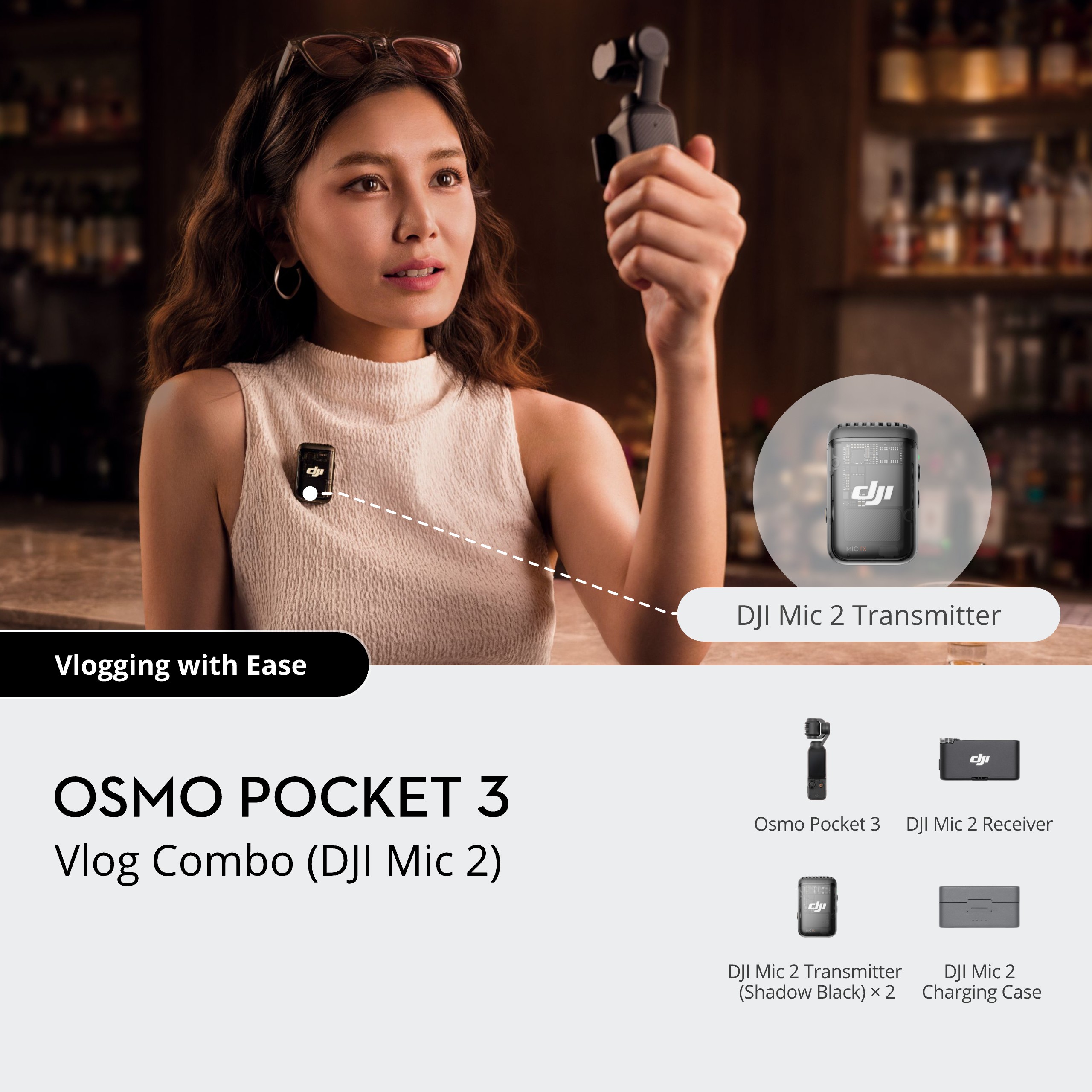 Dji osmo pocket 3 creator combo - 4k vlog camera + 1x dji mic 2 -the ultimate 4k cinematic vlogging setup