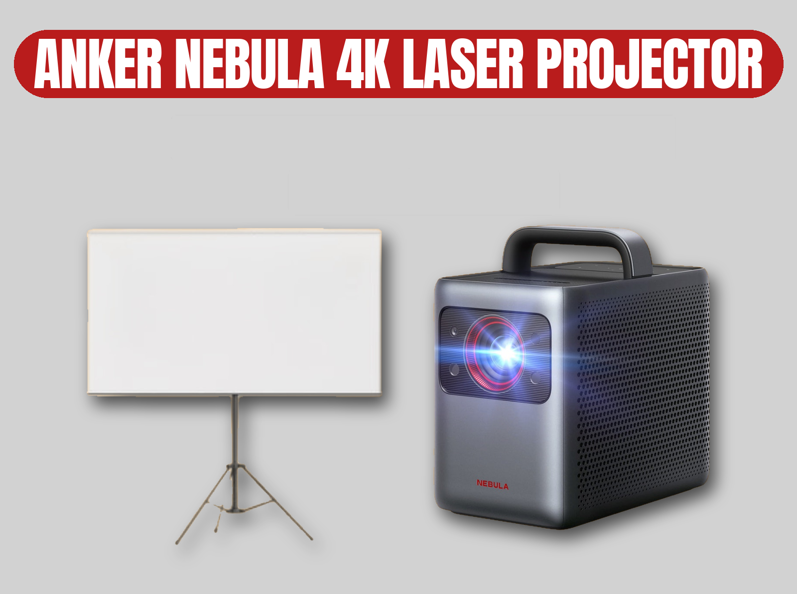 Anker nebula 4k laser projector + projection screen kit | portable / battery powered smart cinema projector / white backdrop (like nebula cosmos / capsule max)