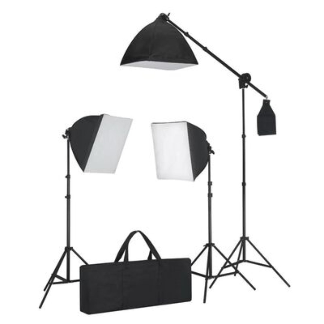3 fotolys med softbox og stativ