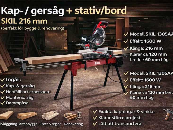 Kap- & gersåg + stativ/bord – skil 216 mm