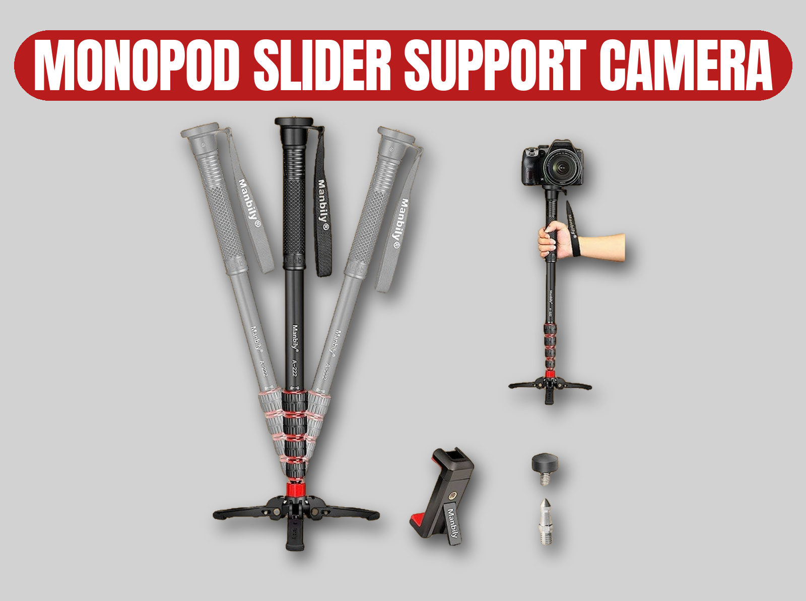 Manbily a-222 monopod | camera support / slider stand / tripod base