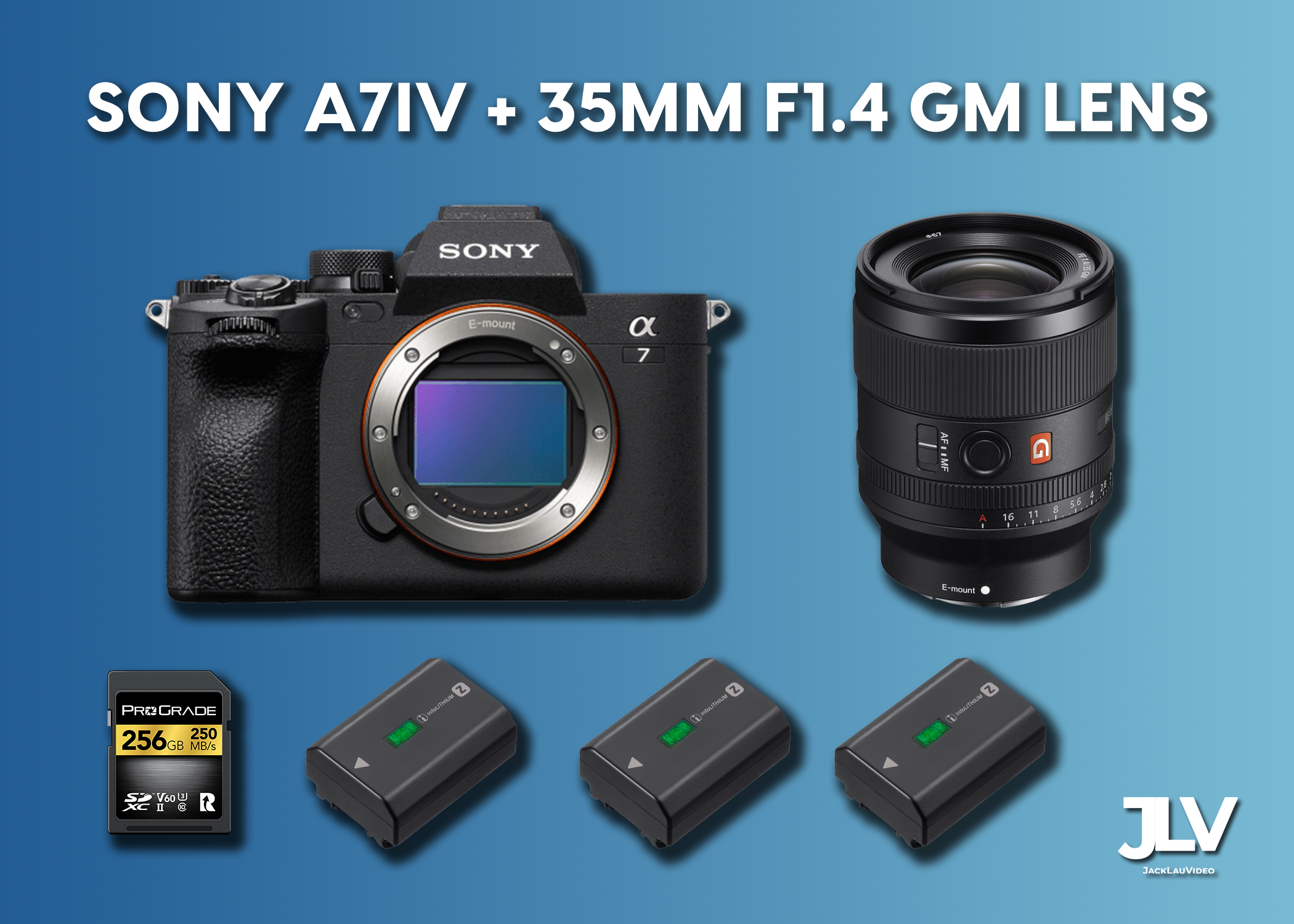 Sony a7iv + sony 35mm f1.4 gm + 256 gb sd card + 3x batteries  