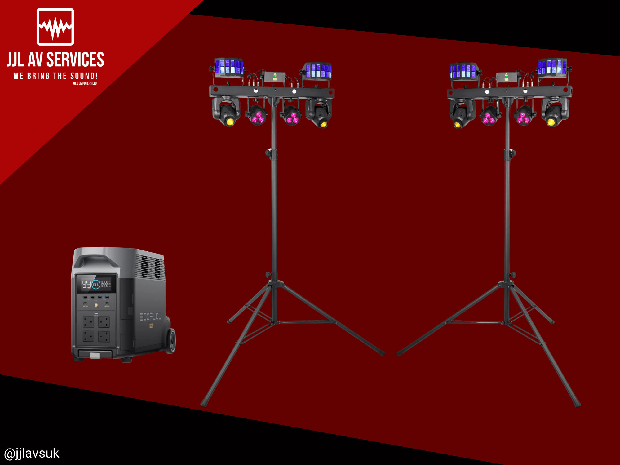 Offgrid battery party disco lighting package - all-in-one party & event disco lighting hire, party light