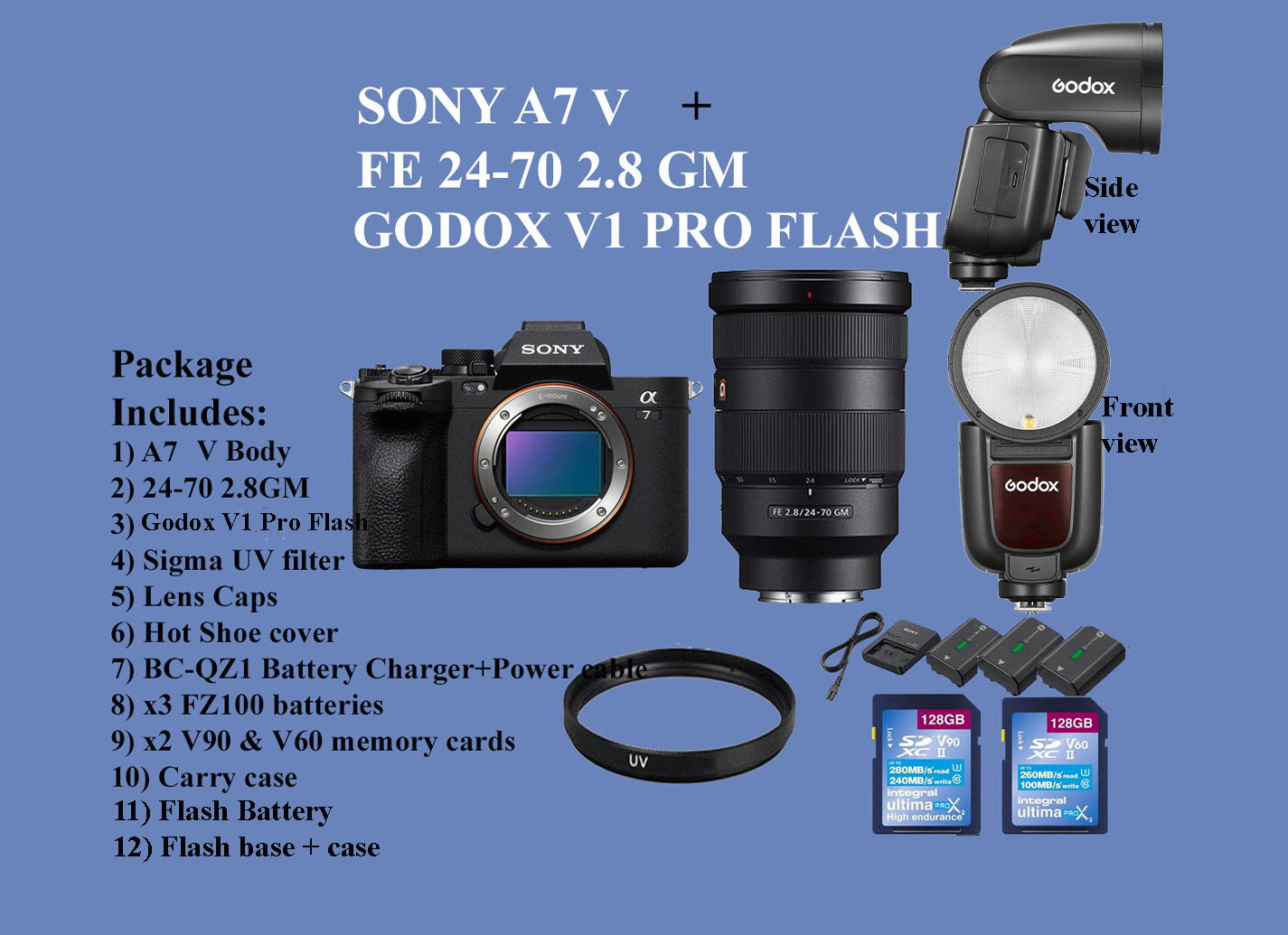 Sony a7 v , a7 5 , a7v, + fe 24-70mm 2.8 gm lens & flash