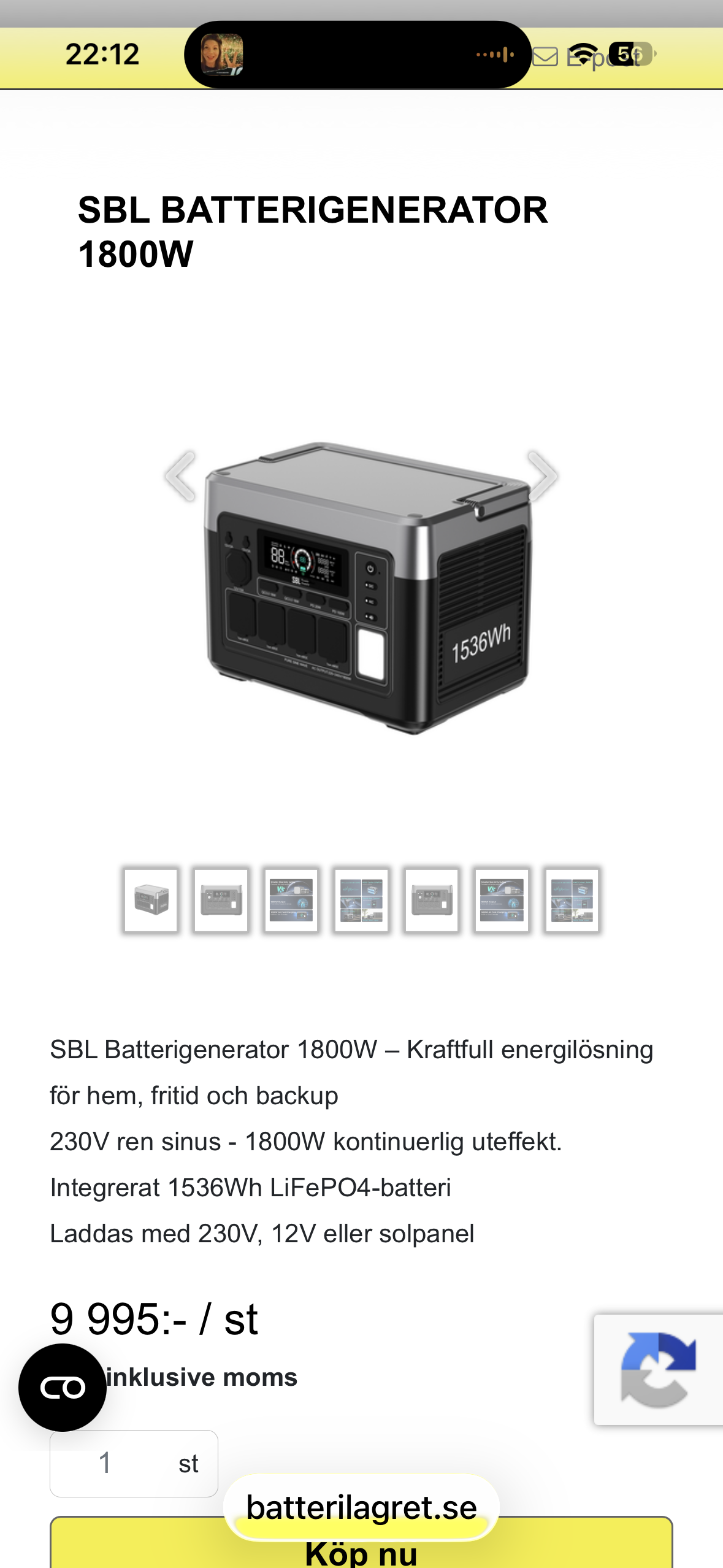 Sbl batterigenerator 1800w. lithiumbatteri, inverter och laddare. allt i ett!