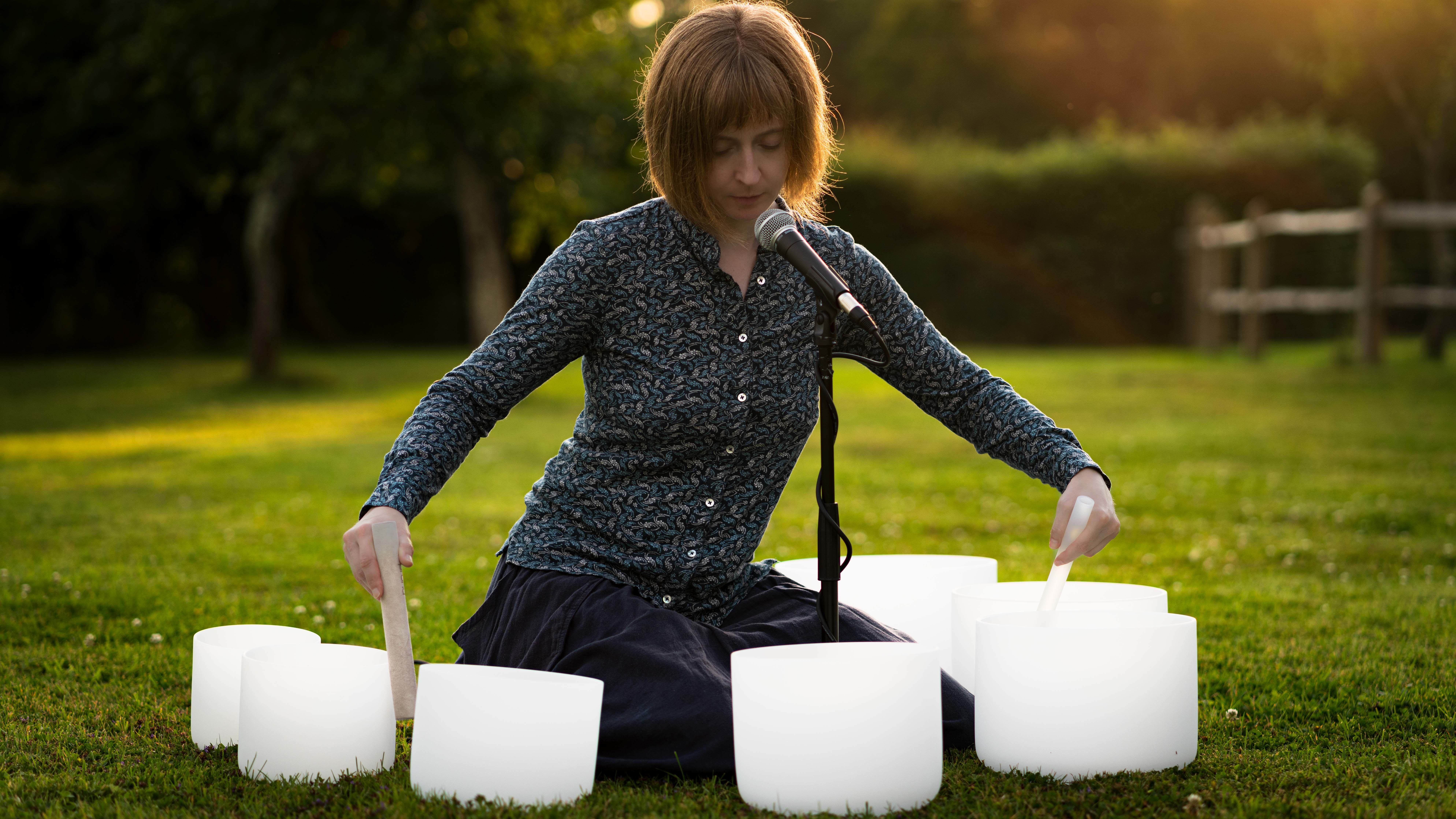 Seven crystal singing bowls, perfect pitch a=440hz