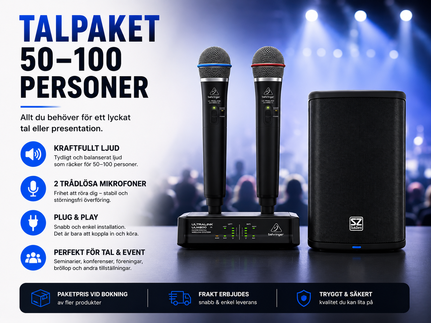 Talpaket - 1 högtalare med 2 trådlösa mikrfoner
