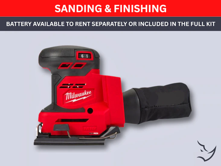 milwaukee sander & finishing, battery available to rent separately or included