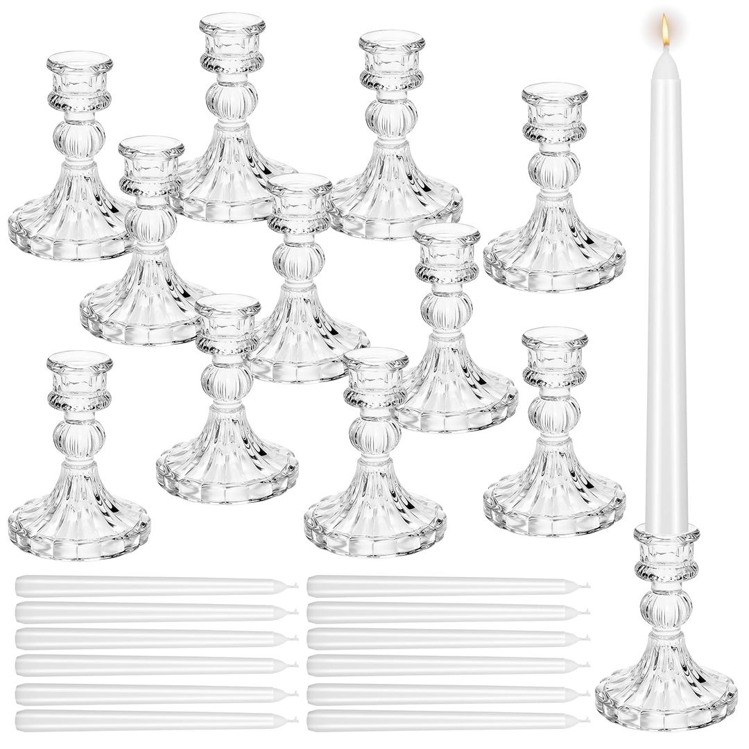24pcs glass taper candle holder set with 12 clear holders