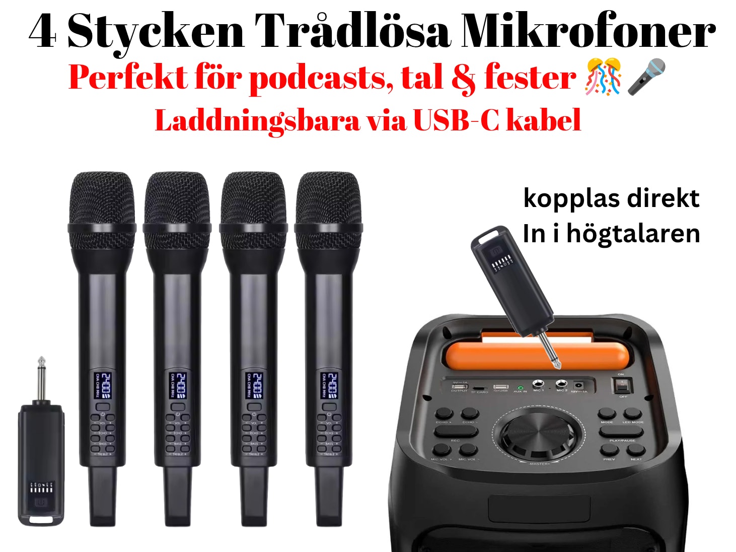 3#🎤✨ 4 st trådlösa handhållna mikrofoner – perfekta för karaoke, event & liveframträdanden! ✨🎤