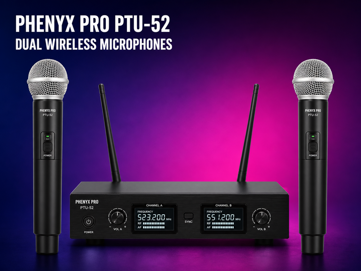 Phenyx pro ptu-52 dual uhf wireless microphone system