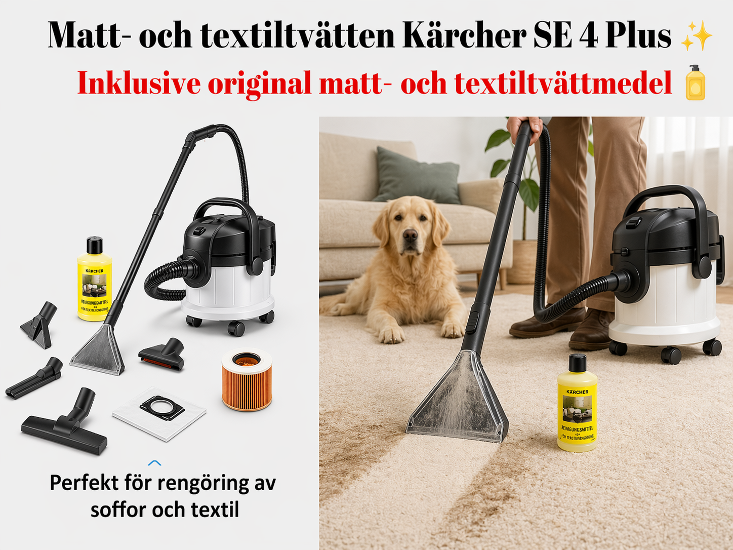 Billigast! 🎉 kärcher mattvätt med original tvättmedel för soffa, matta och textil