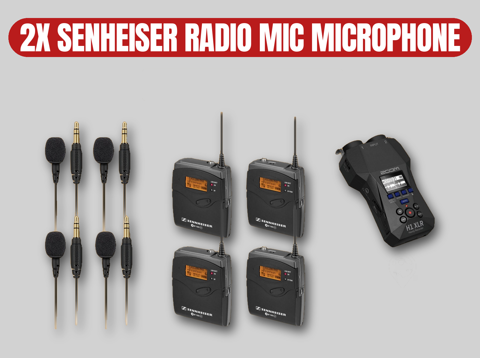 Sennheiser g2 wireless microphone kit | 2x radio mic, 2x transmitter, 2x receiver, zoom h1 xlr audio recorder