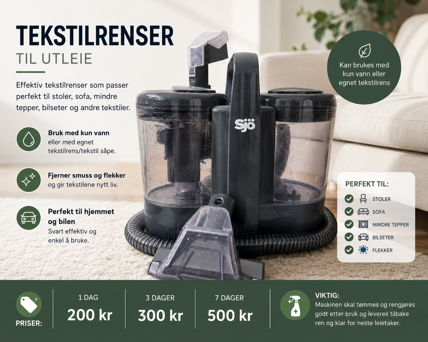 Teppe / tekstil renser til utleie