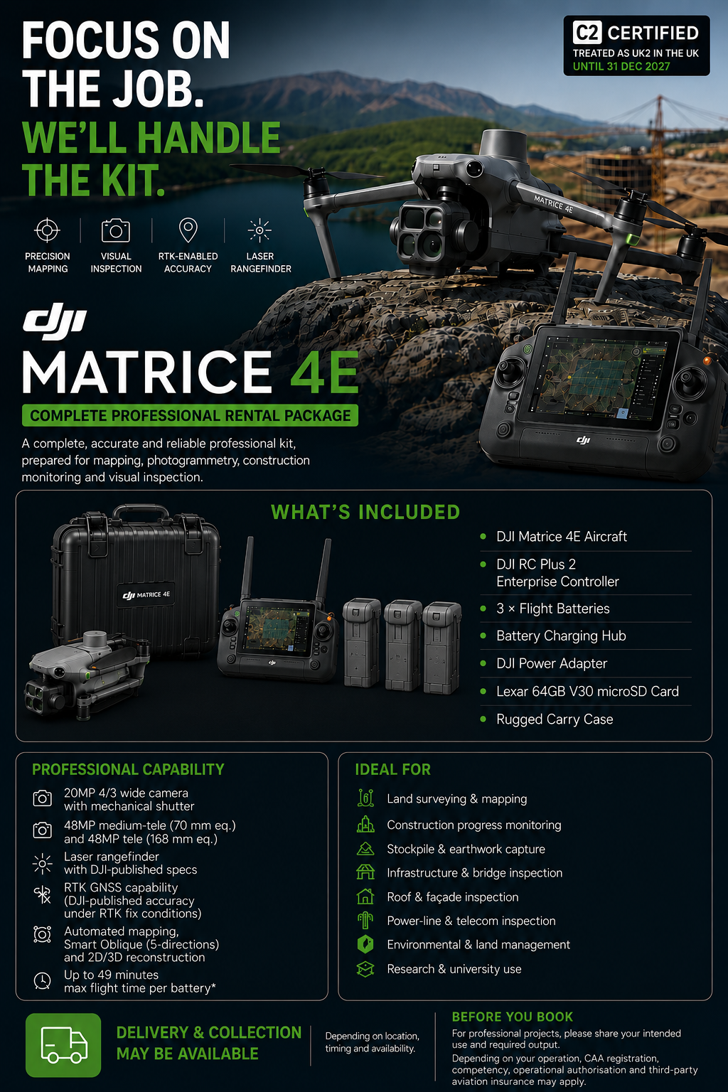 Dji matrice 4e professional rental | mapping, photogrammetry & visual inspection