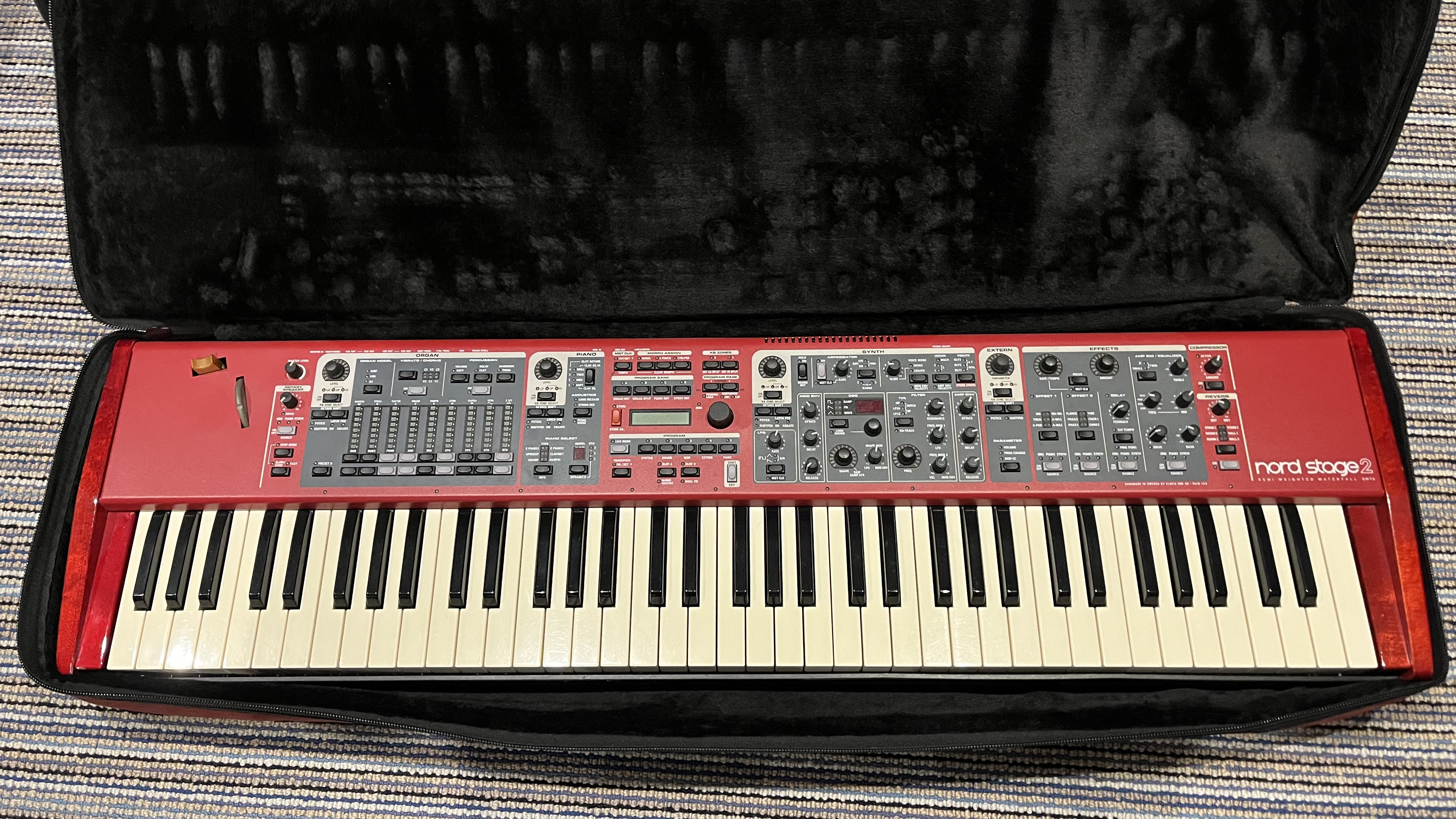 Nord stage 2 semi-weighted keyboard w/ flight case, stand, sustain pedal, psu, jack cables
