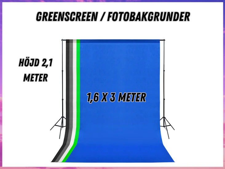 Greenscreen / fotobakgrund olika färger 1,6x3m