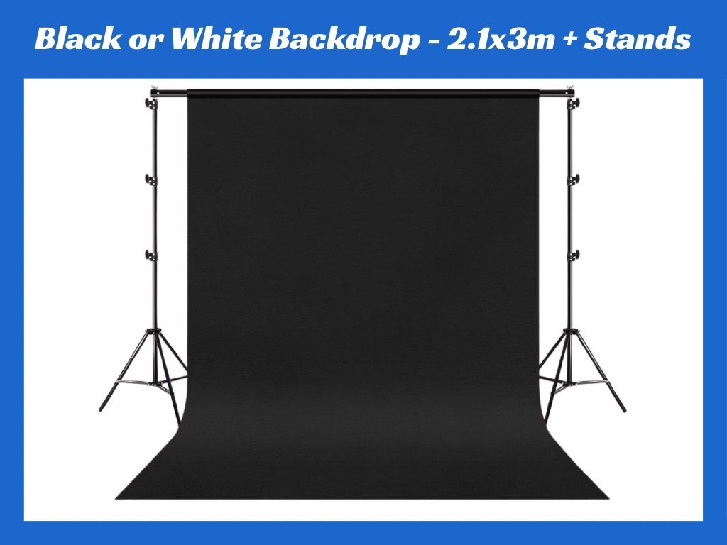 Black/white photo backdrop - 2.1x3m + stands & crossbar  