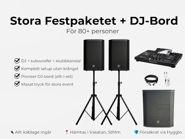 Dj-bord + festhögtalare/baslåda - 80+ personer