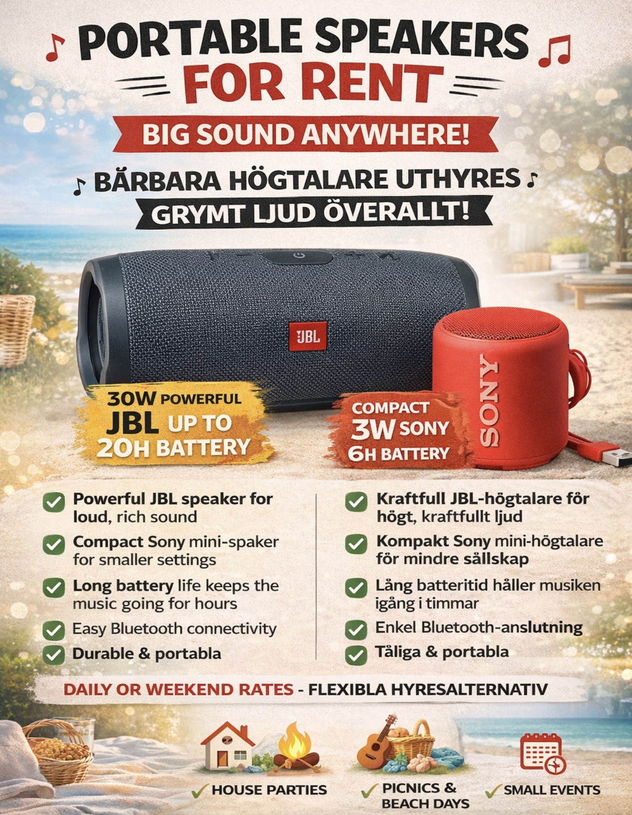 🎶 bärbara högtalare uthyres – grymt ljud överallt! 🎶