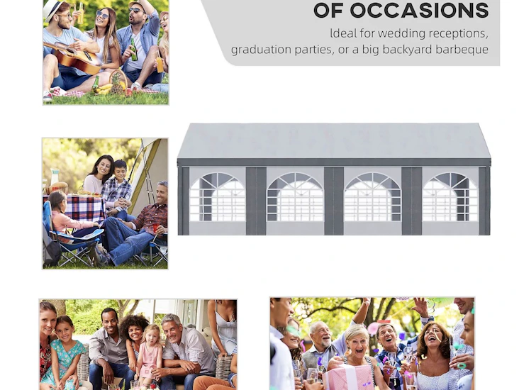 8 meter by 4 meter marquee with windowed side panels