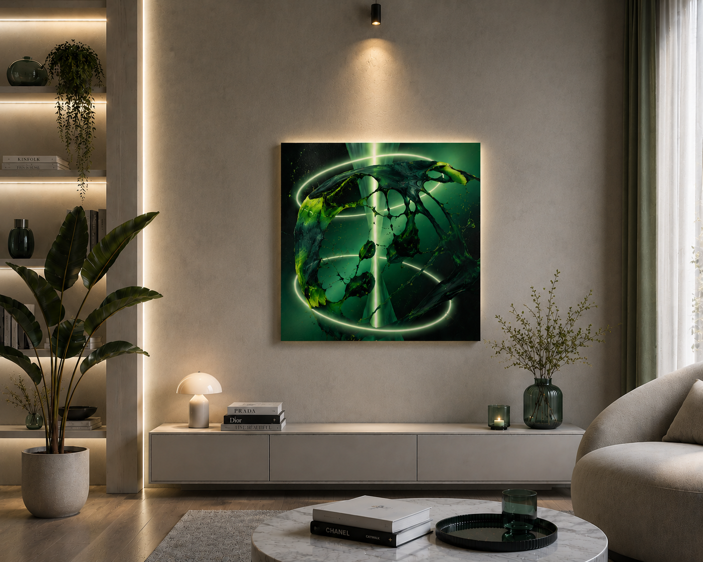 Originalt abstrakt maleri – green space  – 100x100cm