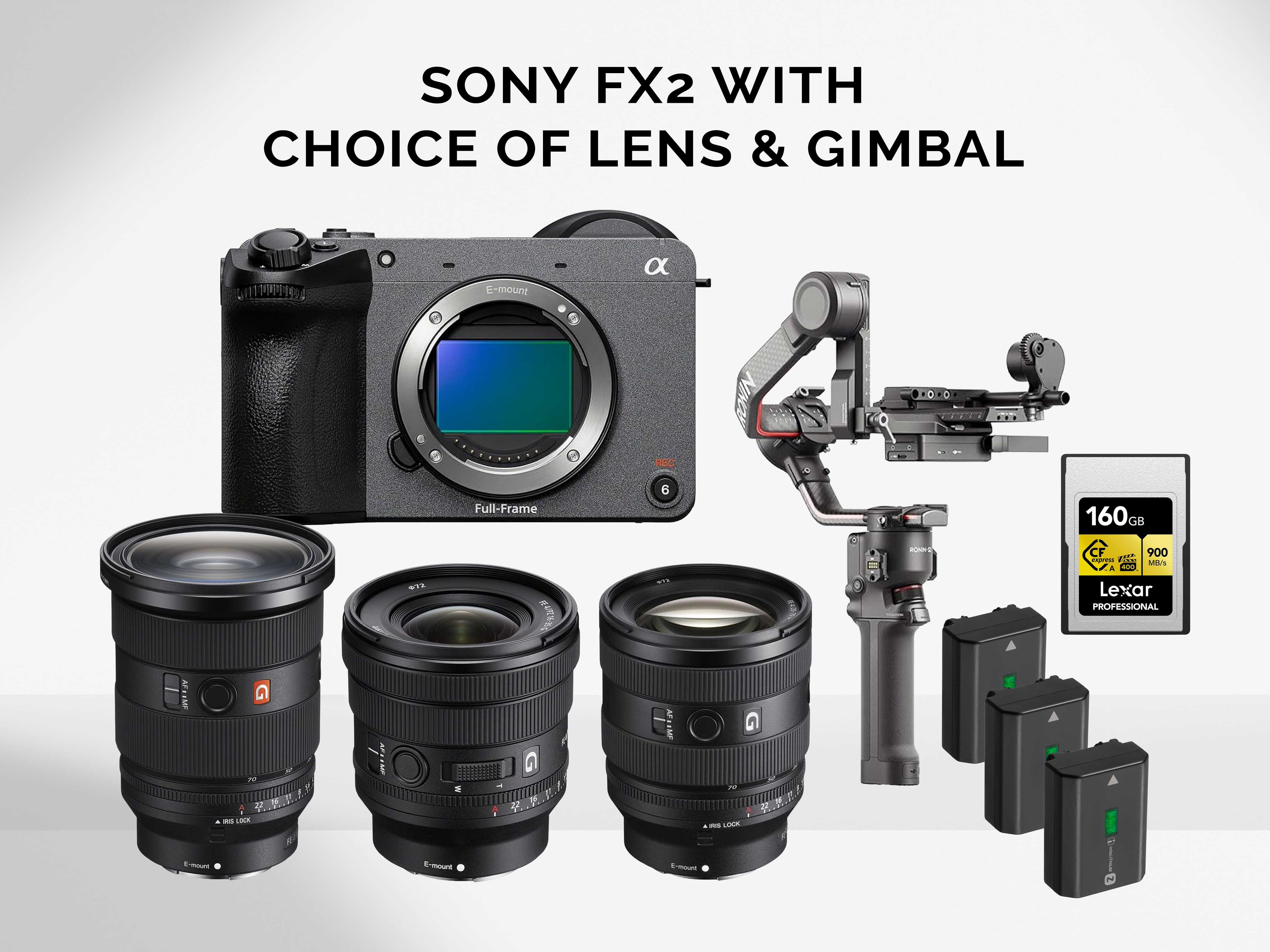 Sony fx2 with dji rs2 pro gimbal and one lens cinema camera kit