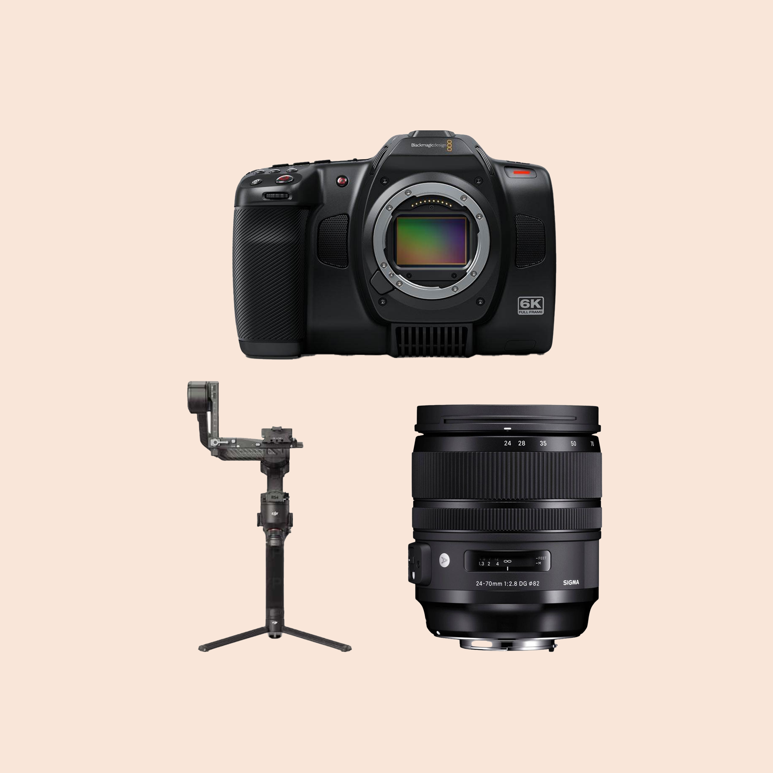 Blackmagic 6k cinema camera / dji rs3 pro + canon zoom lenses kit