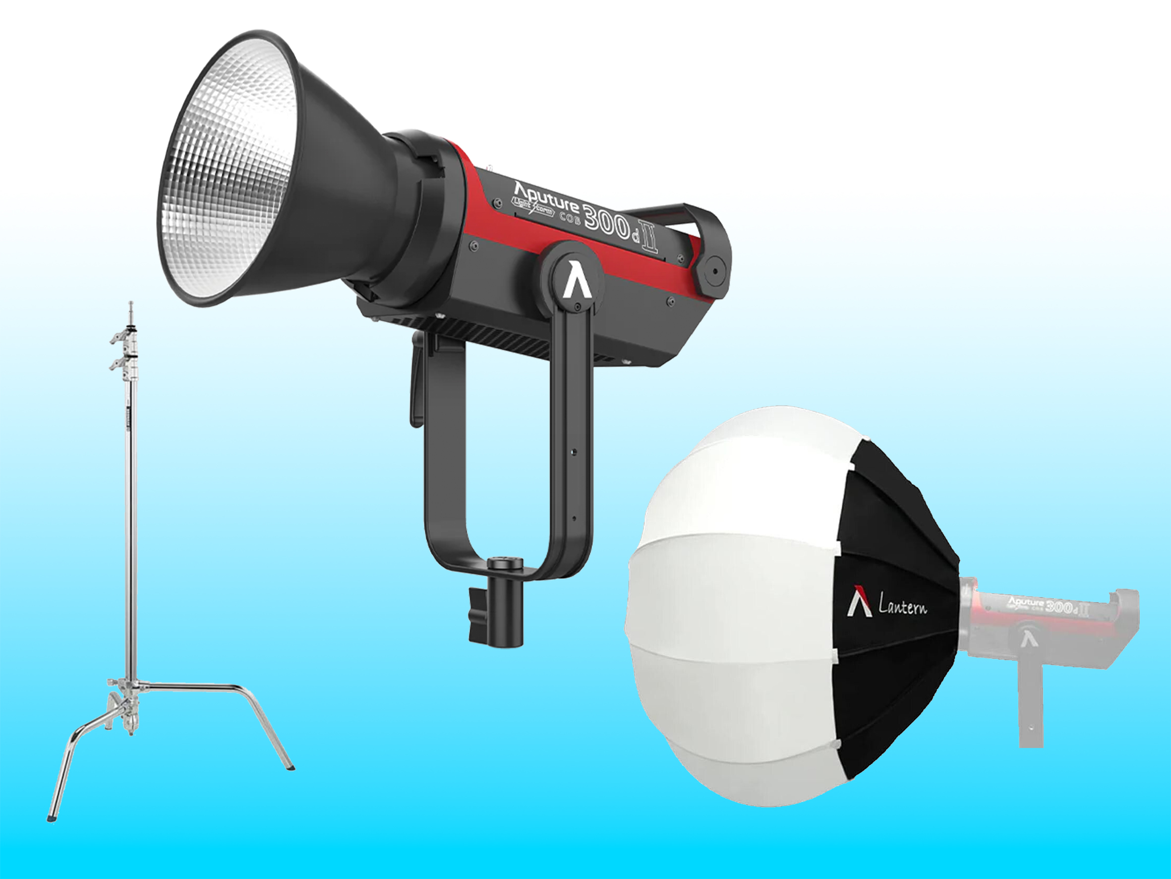 Aputure 300d mark ii, lantern soft box & c-stand
