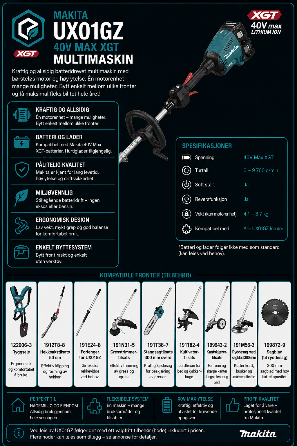 Makita ux01gz 40v max xgt multimaskin – fleksibel maskin med flere tilbehør