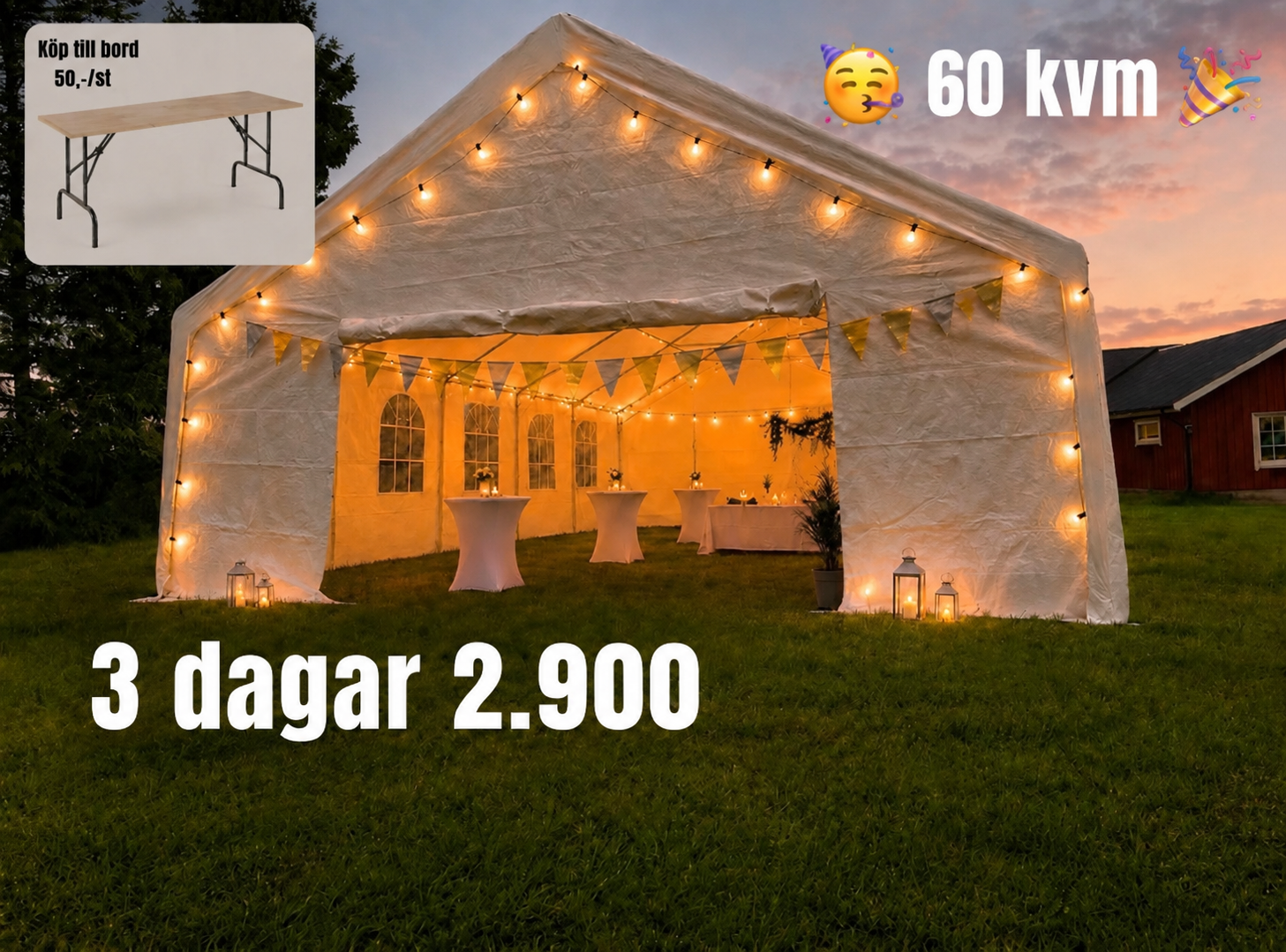 Partytält 6x10m 60kvm 🥳🎉 pvc duk