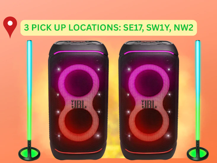 2x jbl partybox stage 320 portable bluetooth party speaker + 2x jbl tube lights