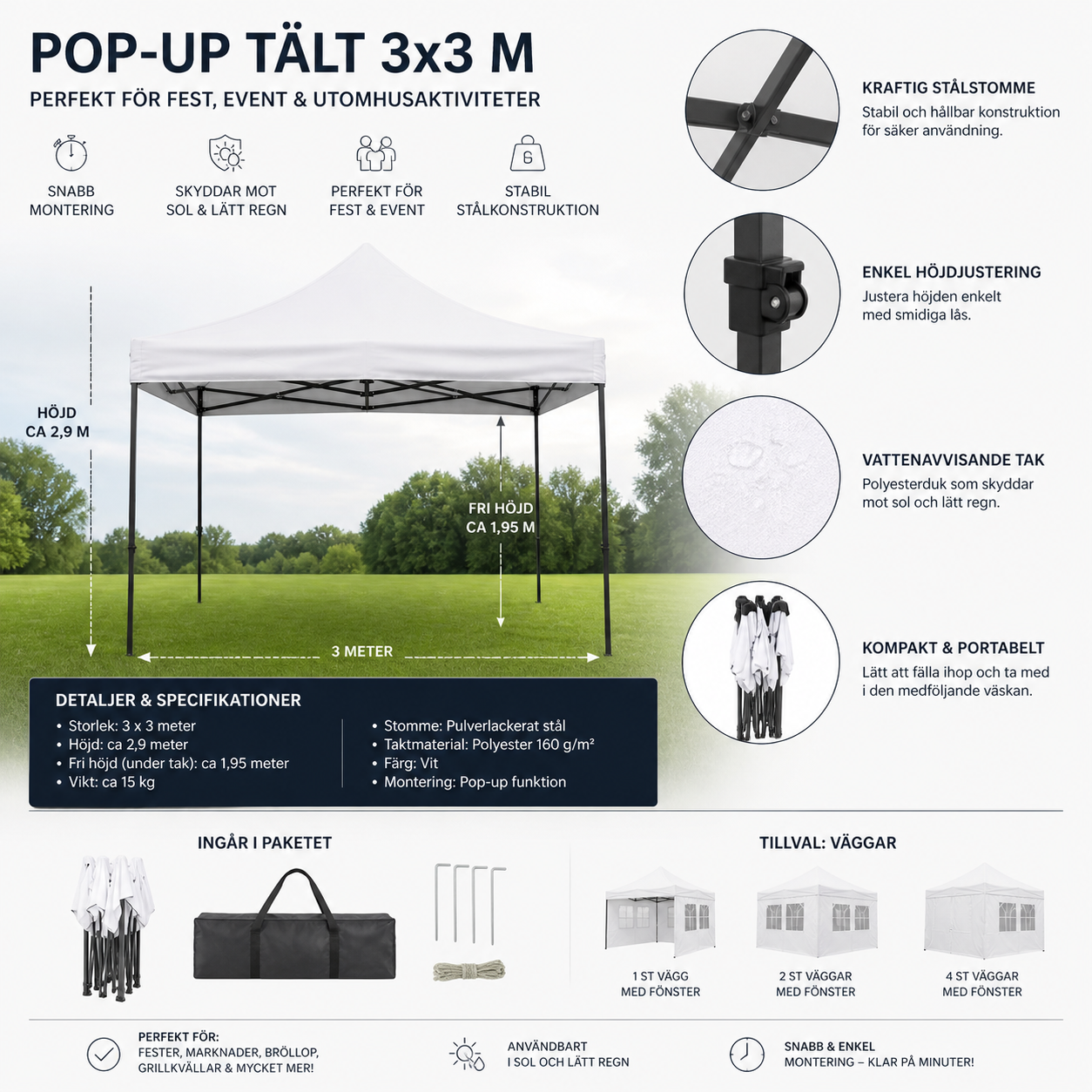 Pop-up tält 3x3 uthyres – snabbt & smidigt