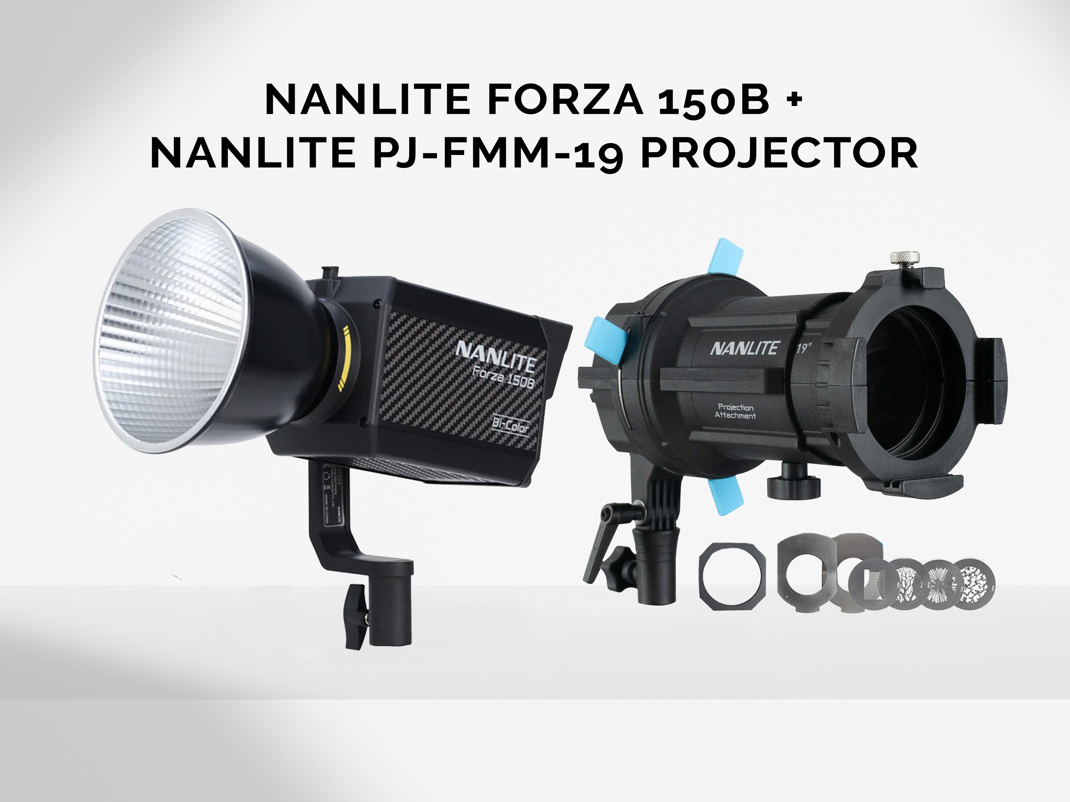 Nanlite forza 150b with pj-fmm-19 gobo projector spotlight mount