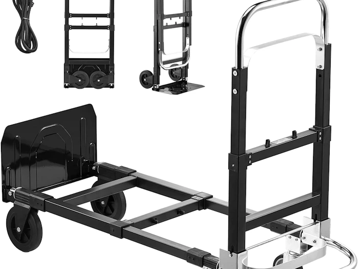 2-in-1 folding hand truck / hand trolly / dolly – 500lb load, convertible 4-wheel trolley