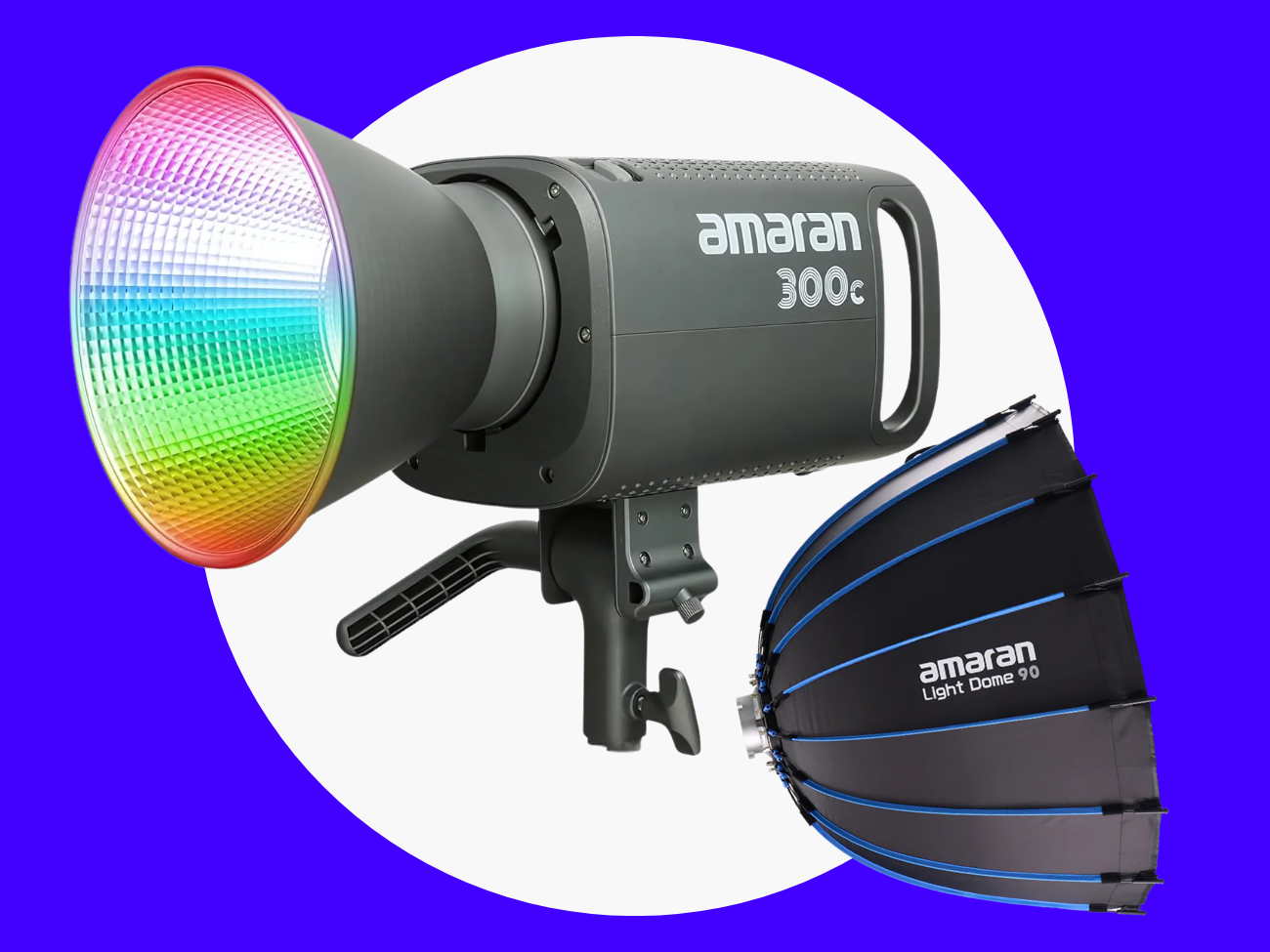 Amaran 300c + light dome 90 – rgbww led light + softbox