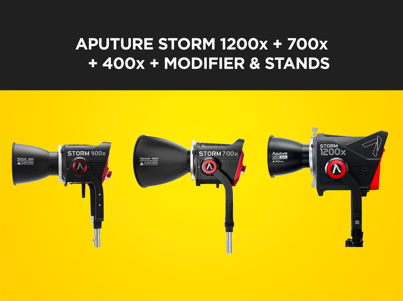 Aputure storm 1200x + 700x + 400x led + modifier + stands