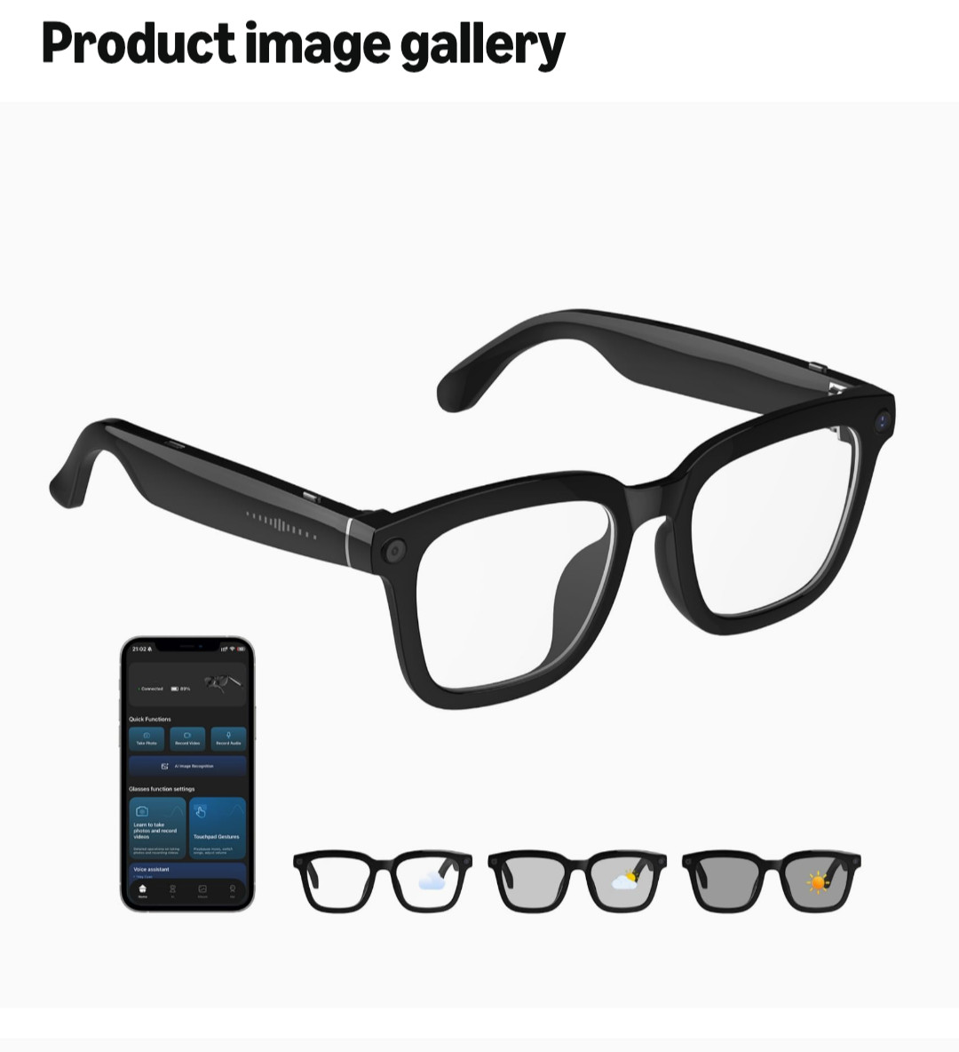 Ai smart glasses with hd 1200p camera 8mp anti shake auto tinting photochromic lenses for outdoor and travel use hands free video recording ai object recognition and chatgpt integration